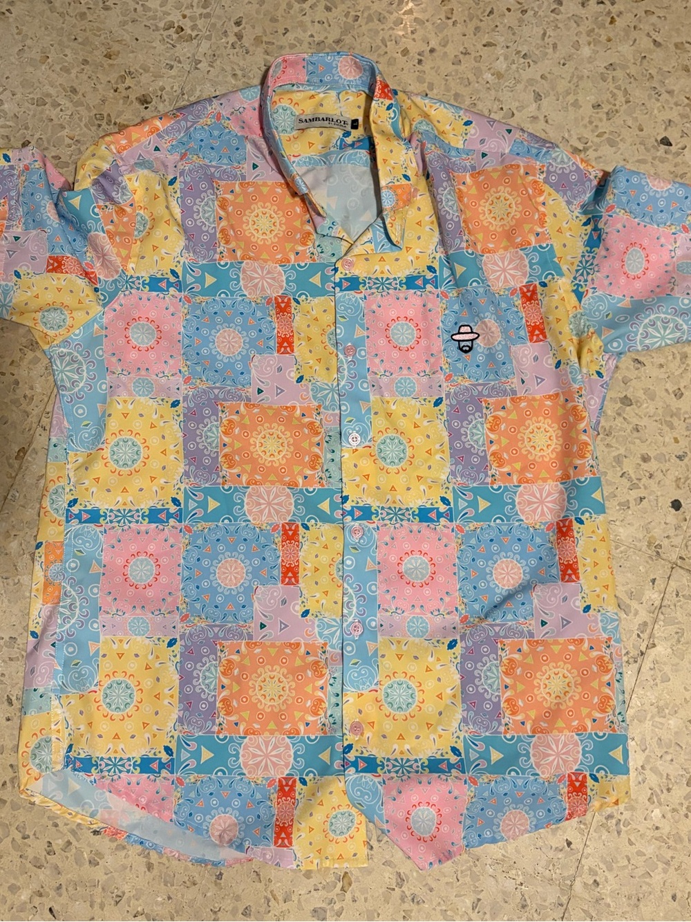 Bundle 3 for $25. Sambarlot Patchwork Short-Sleeve Button-Down Shirt. Size L.